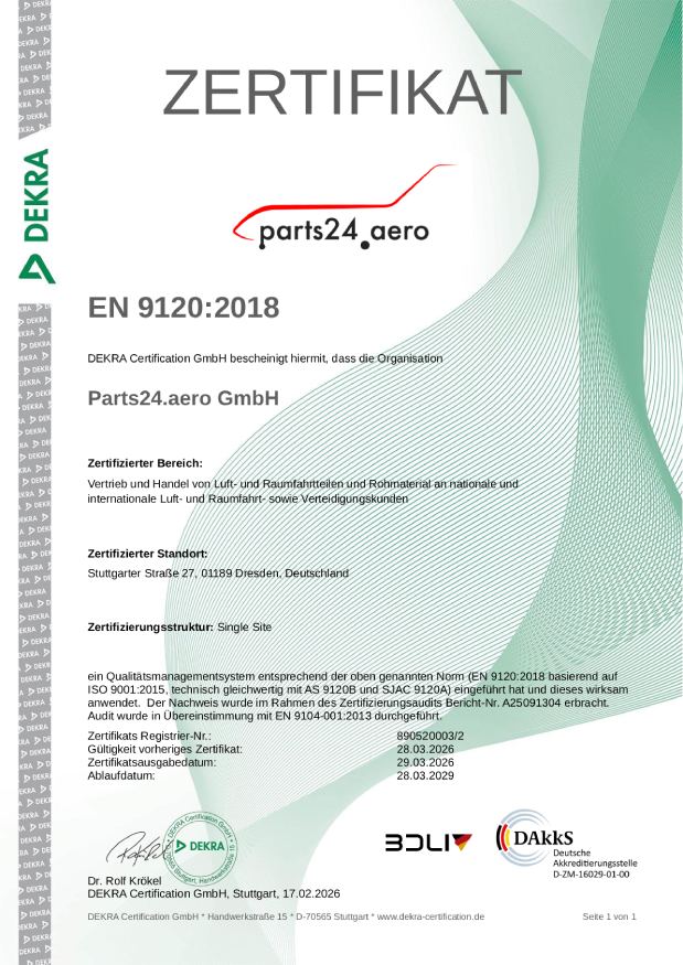 Zertifikat EN 9120_2018