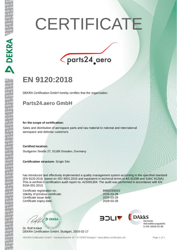 Zertifikat EN 9120_2018